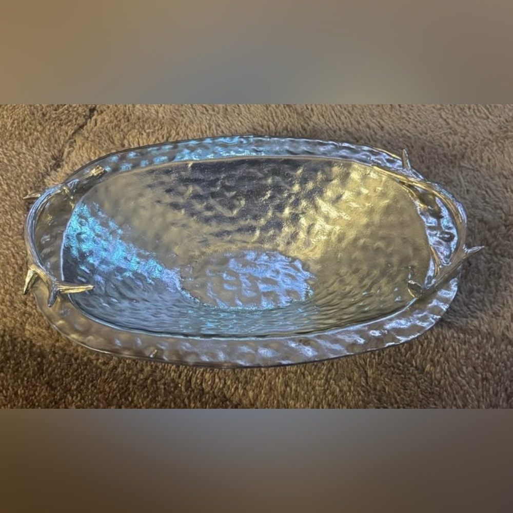Silver Hammered Oval Bowl